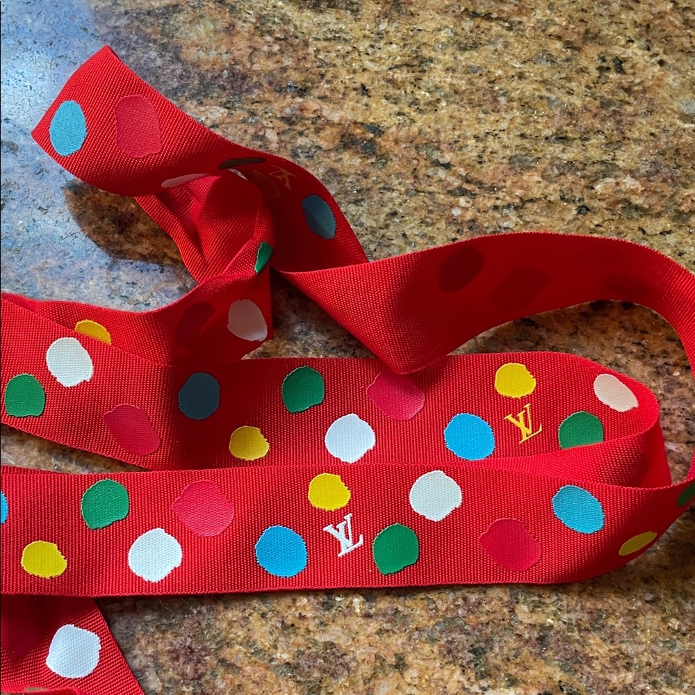6’ Genuine Louis Vuitton long red polka dot ribbon from my own LV purchase